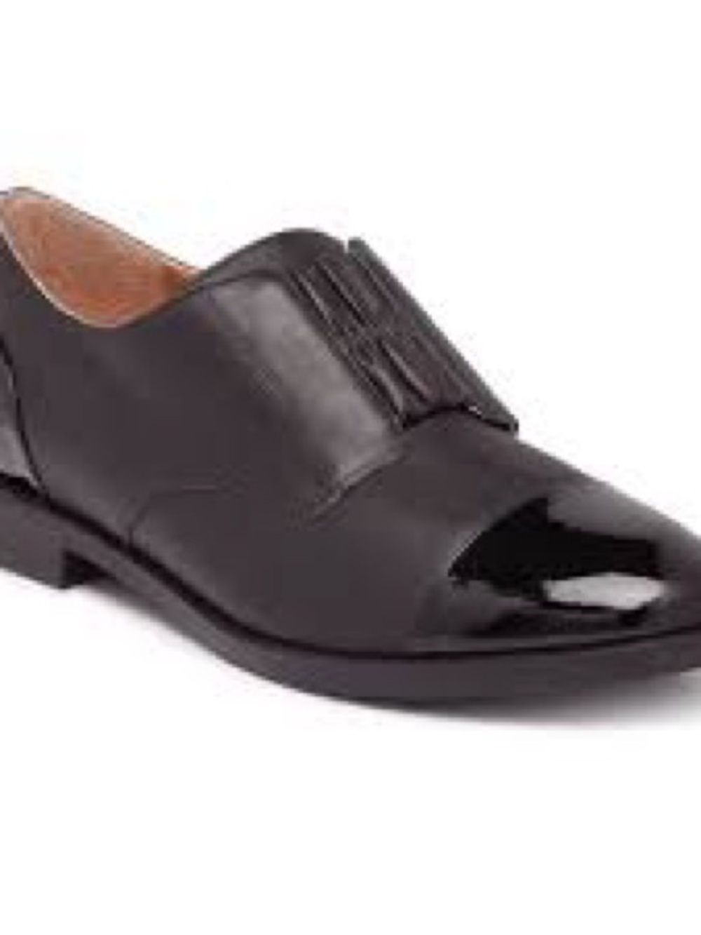 Vionic Black Leather Slip-On with Patent Toe